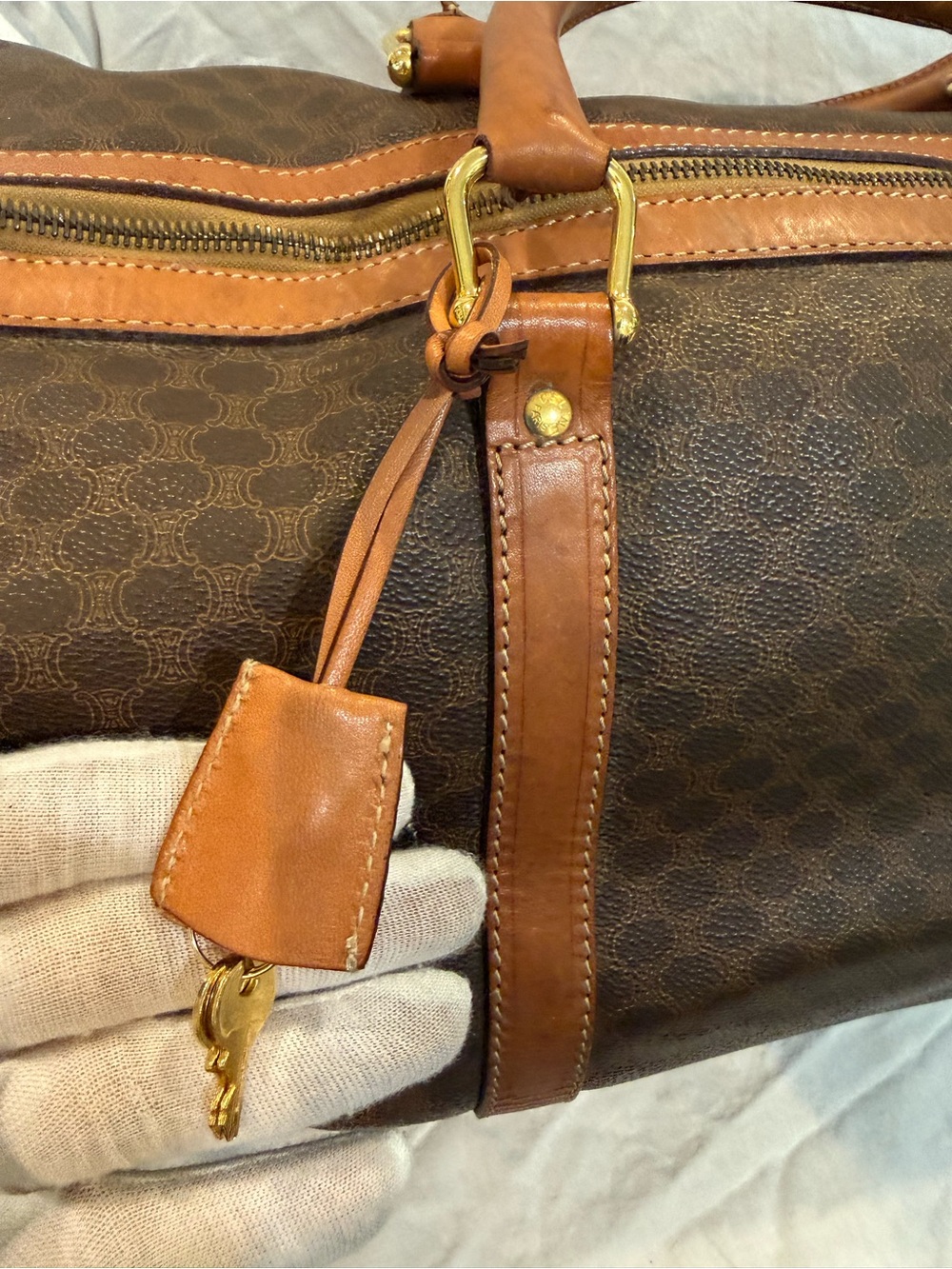 Vintage CELINE Macadam Boston Bag PVC Leather Weekender Travel Bag Ital - Picture 7 of 16